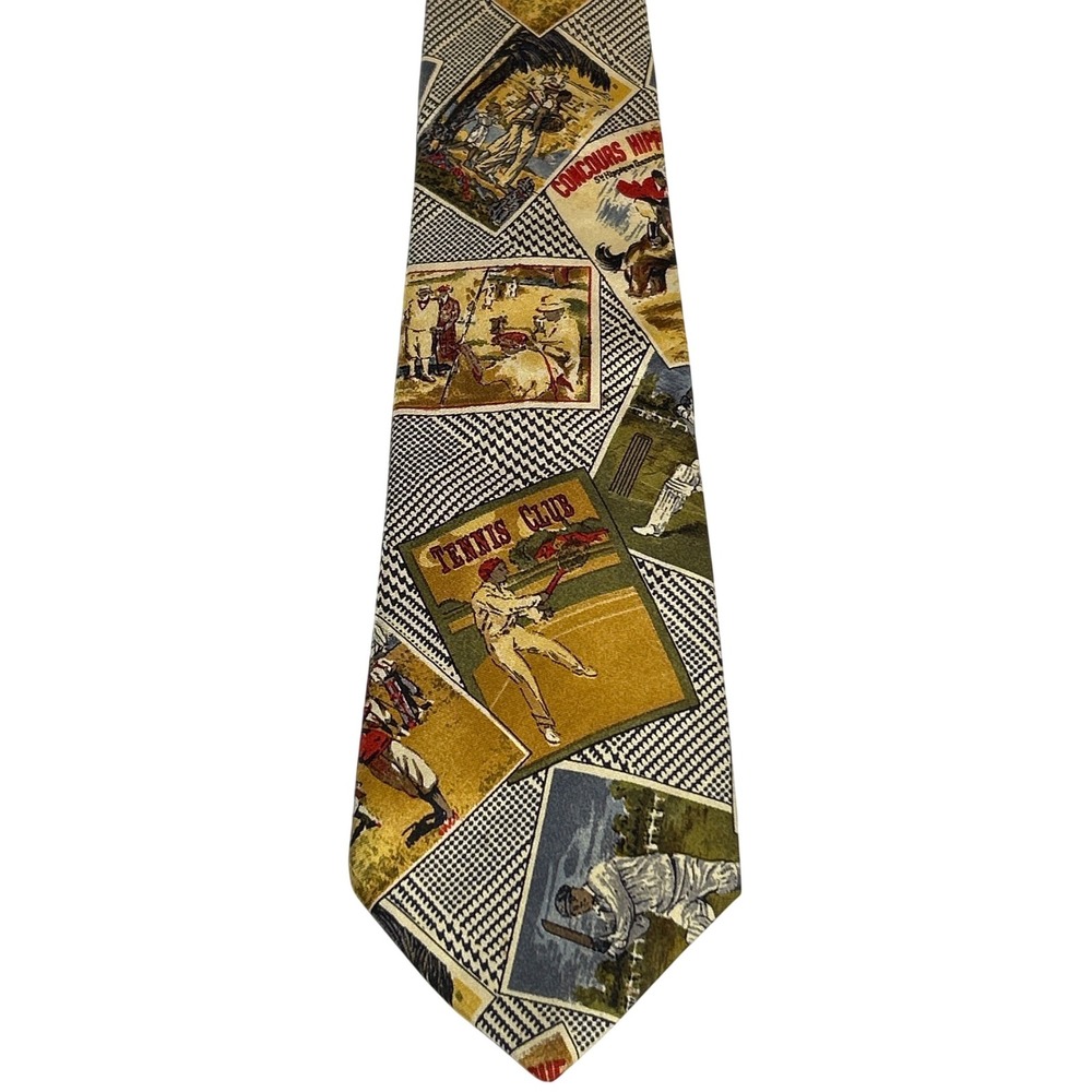 Brooks Brothers Makers Vintage 80's Sports Print Silk Tie 3.5" Wide 59" Long EUC